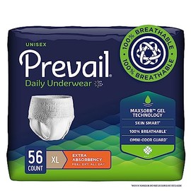 Prevail Daily Protective Underwear - Unisex Adult Incontinence Underwear - Disposable Adult Diaper for Men & Women - Maximum Absorbency - X-Large - 56 Count (4 packs of 14)