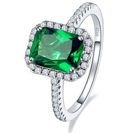 Yaresul Women's Created Green Emerald Square-Cut CZ Birthstone Ring 925 Sterling Silver, Size J-½