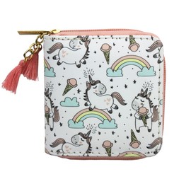 Girls Unicorn Wallet With Tassels Cute Rainbow Unicorn Design Short Wallets Zipper Purse For Women(0116D)