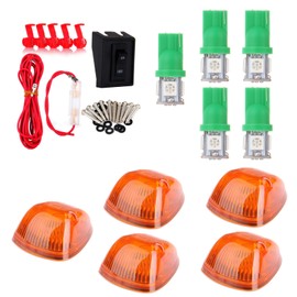 cciyu 5x Amber Cab Roof Marker Lights LED Cab Clearance Lights Assembly+T10 5-5050-SMD Green LED Bulbs for 2003-2016 Dodge Ram 1500 2500 3500 Roof Top Clearance Lights Running Lights Cab Lights