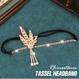 Fashband 1920s Style Flapper Headbands Gold Vintage Rhinestone Costume Hair Accessories for Women