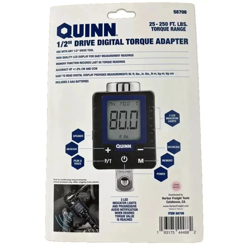 QUINN Heavy Duty Professional 1/2" DRIVE DIGITAL TORQUE ADAPTER 25-250