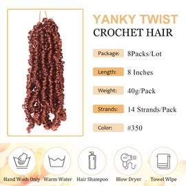 8 Packs Yanky Twist Crochet Braids 8 Inch Pre-Twisted Bohemian Spring Twists Hair Senegalese Twist Crochet Hair with Curls Synthetic Braid Hair (#350, 8 Inch (Pack of 8))