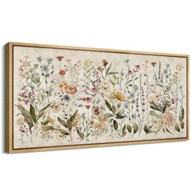 MUDECOR Extra Large Framed Canvas Print Wall Art Wildflower Meadow Watercolor Antique Retro Ready to Hang Painting for Living Room Bedroom Multi-Sizes - 60"x30"