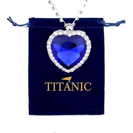 Mingkeda Titanic Heart of the Ocean Necklace Love Heart Pendant Necklace Forever Sapphire Pendant Shining Crystal Zircon Jewelry Gifts for Women (Blue)