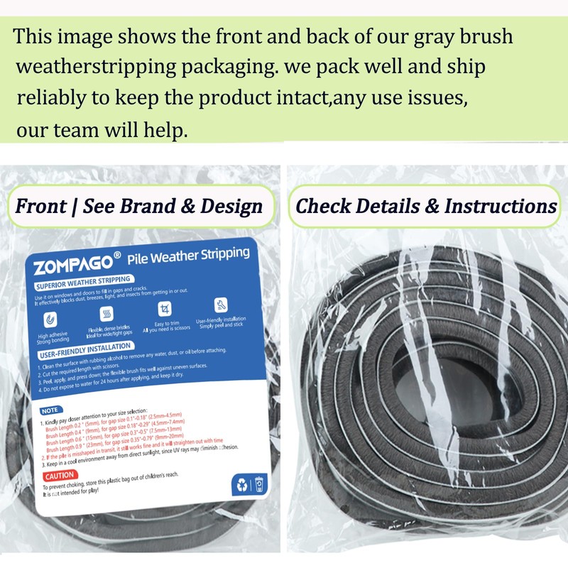 ZOMPAGO Brush Weather Stripping Door Seal -0.4 inx0.4inx33FT,Effective Weather Stripping
