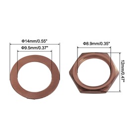 MECCANIXITY 4 Set Guitar Nuts and Washers 3/8"" Guitar Input Output Jack Socket Nuts Black for Guitar Bass, Copper, 12mm x 8.9mm x 2mm