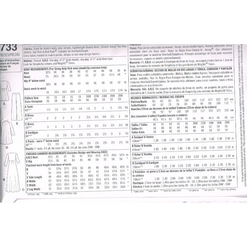 Simplicity Pattern 1733.Bb 20W - 28W Misses' and Plus Size
