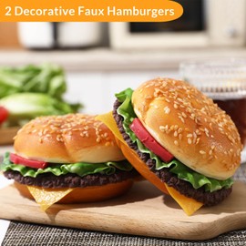 Joeabor Artificial Hamburger Round 2 Pack Realistic Fake Food for Display Faux Burger for Decoration Fake Food Props