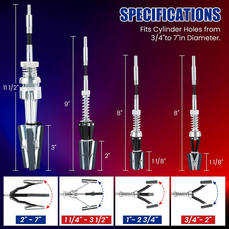 NYXOVA Adjustable Engine Cylinder Hone Tool Set, Fits 3/4"–7" Cylinders