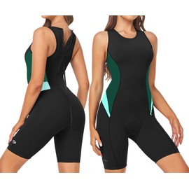 DIFOS Women's Triathlon Suit One-Piece Sleeveless Tri-Suit Quick-Dry 3D Padded Athletic Swimsuits Slimming Cycling Running Green