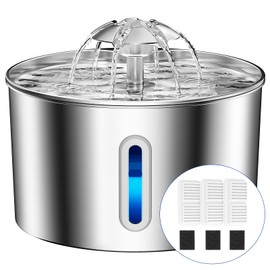 Cat Water Fountain Stainless Steel - 74oz/2.2L Corded Pet Water Dispenser Automatic Silent Cats Dispenser for Drinking Inside Indoor Metal Kitty Spout Fountain with 3 Filters & 3 Sponges