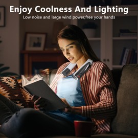 Laimiod Portable Neck Fan - with LED Book Light, 6-20 Hrs Long Battery, 6-Speed Adjustable, USB-C Rechargeable, Ultra Quiet, Hands-Free Personal Cooling for Men Women Outdoor Indoor
