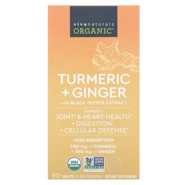 Viva Naturals Viva Organic Turmeric + Ginger 90 Tablets Curcumin Herbal Supplement / Viva Naturals 비바스 유기농 강황 + 생강 90 정 커큐민 허브보충제