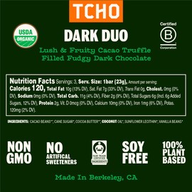 TCHO Dark Duo 75% Dark Chocolate Bars (5 pack) | Plant Based, Organic & Fair Trade, | Non GMO, Non-Dairy, Vegan Chocolate, Soy Free (2.5oz each)