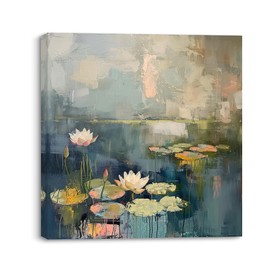 Piy Painting Oil Painting of Water Lilies, Flowers Canvas Pictures, Floral Pictures on Canvas Wall Decoration, Wall Picture for Yoga Room Office Home Decoration as Birthday Gift 30 x 30 cm, Built-in
