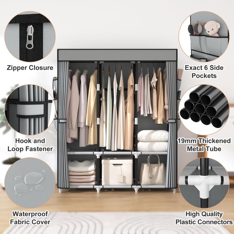 VTRIN Portable Closet Wardrobe for Hanging Clothes Closet with Cover,