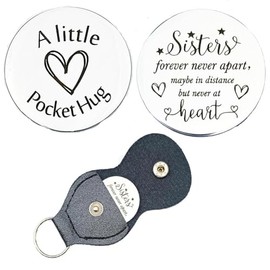 RFTWXHPN Long Distance Sisters Keychain: Pocket Hug Tokens for Big Sis Little Sis, Sisters Forever Never Apart, Purple Heart Keychain