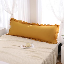 Merryword Mustard Yellow Body Pillow Cover 20x54inches Long Pillowcase Yellow Ruffled Chic Boho Pillowcases Ruffled Fringe Decor Body Ruffled Pillow Sham Cute Pillowcase (1 Body, Mustard Yellow)
