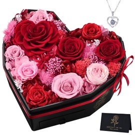 MARTINE MALL Forever Flores para entrega, regalos para ella 10 rosas reales conservadas en una caja, regalo de cumpleaños para mujeres, mamá, novia, esposa, abuela, flores eternas duraderas con collar