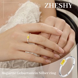 ZHESHY Gold Silver Ring for Women Birthstone 14K Gold-Plated Engagement Ring Promise Solitaire Thumb Ring with Gemstone Garnet Citrine Peridot Rings Golden Stacking Rings for Women Gift Size 52-64,