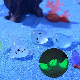Random Style Cute Cartoon Animal Shaped Resin Fish Tank Decoration Ornament, 10pcs/30pcs Mini Simulation Cartoon Animal Decoration, DIY Handicraft Accessories, Micro Landscape Decoration - Color: Blue, Specification: 10pcs