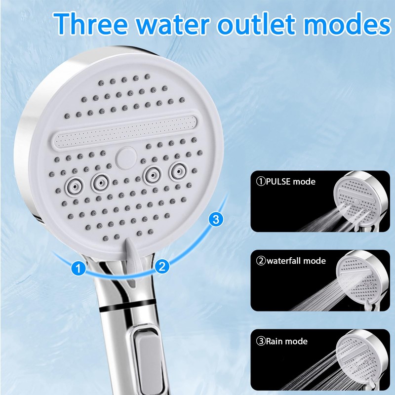 Filter Shower Head, with 3 Modes Water Saving Bathing Powerful
