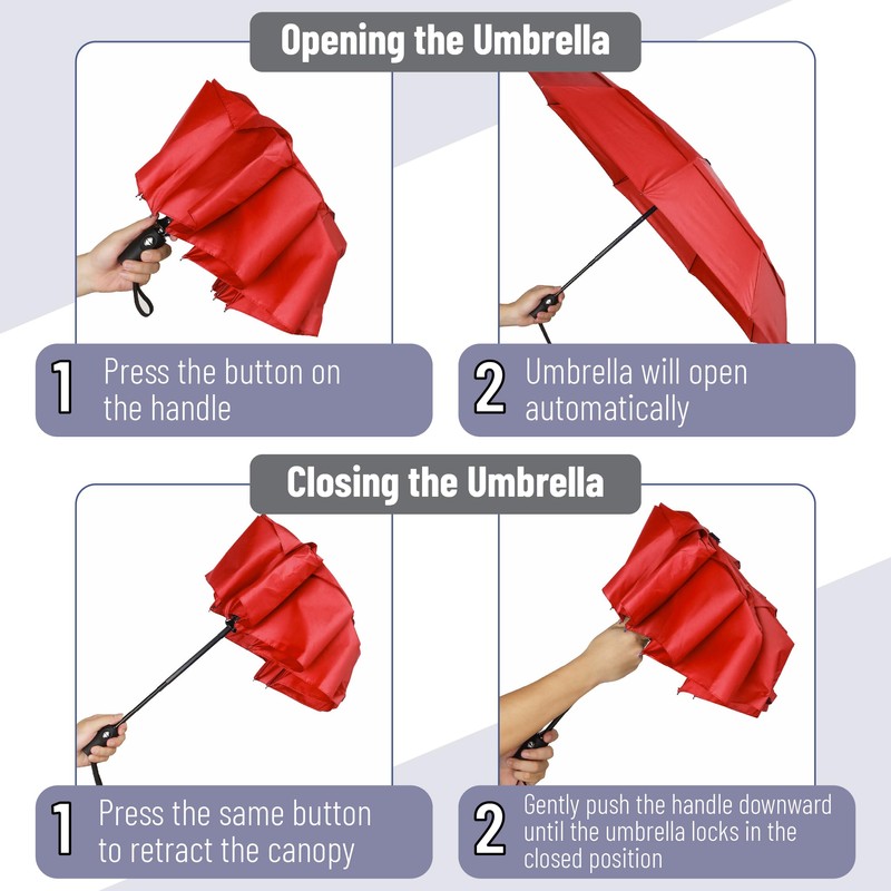Mr. Pen- Windproof Travel Umbrella, Fiery Red, Automatic Umbrellas for