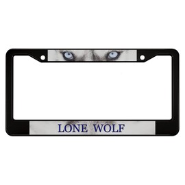 oFloral Lone Wolf Aluminum Alloy License Plate Frame Close-Up of Fierce Eyes Snowy White with Gray Fur Blue Pupil Applicable to US Standard Car Metal Car Tag Frame Cover Holder for Women Men(1 Pack)