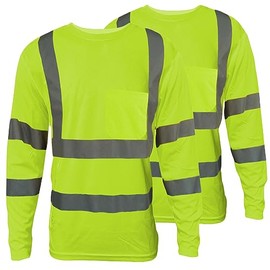Glory Max 2-Pack High Visibility Class 3 Reflective Long Sleeve Tshirts Construction Safety Shirts (as1, Alpha, x_l, Regular, Regular, Neon Green)