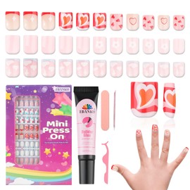 130 Pcs Kids Press on Nails for Girls 8-12 Years, EBANKU Old Cute Clouds Flower Heart Star Kid Fake Nail Kit Full Cover Stick On False Nails with Jelly Nail Adhesives & Nail Builder Glue, 5 Packs