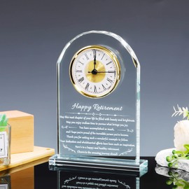 YWHL Retirement Clock Gifts for Women & Men, Best Happy Retirement Glass Plaque for Coworkers Boss, Going Away Retired Gifts for Friends, Farewell Goodbye Presents Ideas