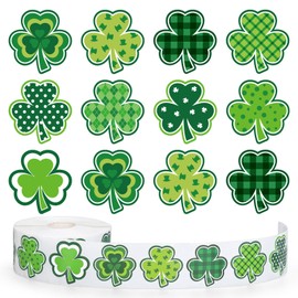 Whaline 1000Pcs St. Patrick's Day Shamrock Stickers Roll Green Patterned Clover Shape Self-Adhesive Sticker Decals for Scrapbook Journal Decor Irish Holiday, 9 Designs