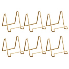 Metal Square Wire Easel, Decorative Plate Holder, Book Display Stand, Set of 6, Gold Color, Medium Sized, 4-inch