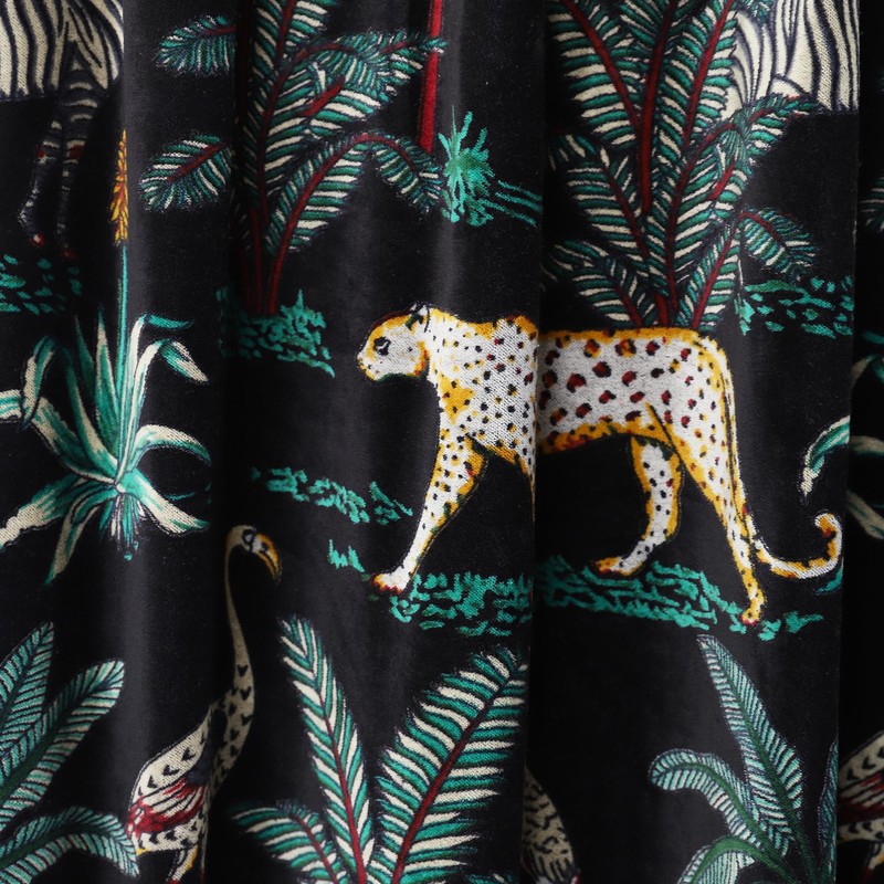 Labhanshi - Cortina estampada de terciopelo de algodón negro con