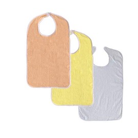 Nobles Health Care Product Solutions 3 Terry Adult Bib with Hook and Loop Closure (Peach, Yellow, White)