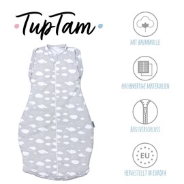 TupTam Baby Pucksack OEKO- TEX zertifizierte Materialien Swaddle Bag Wattiert Babyschlafsack 2.5 TOG unisex, Farbe: Wattiert 2.5 TOG/Wolken Grau, Größe: 0-3 Monate
