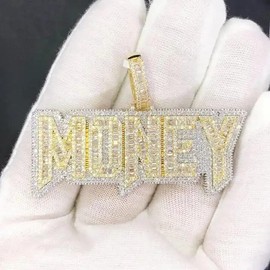 ATJMLADYJEWELRY Iced Out Bling 5A Baguette CZ Paved Letter Money Pendant Necklace Hip Hop Men Jewelry (gold) R362