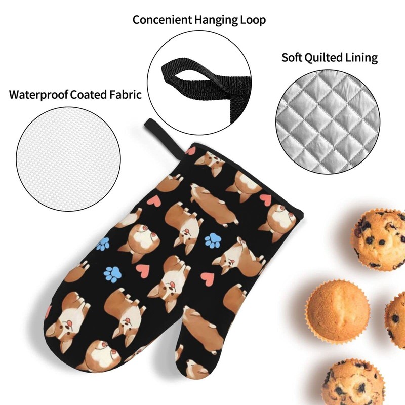 Cute Corgi Dog 4pcs Oven Mitts and Pot Holders Sets,Heat