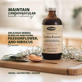 Flora - Cardio-Essence for Cardiovascular Health, Relaxing Blend of Hawthorn, Hibiscus & Passionflower, Vegetarian, Gluten Free Daily Tonic, 17-fl. oz. Glass Bottle