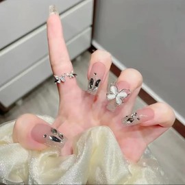 LUYING False Nail Tips, 24 Pieces, 3D Handmade Nail Tips, Cute, Elegant, Coming-of-Age Ceremonies, Popular, Japanese Style, Bride Nail, Glossy, Ballet, Japanese Style, Bride Nail, Shiny, False Nail