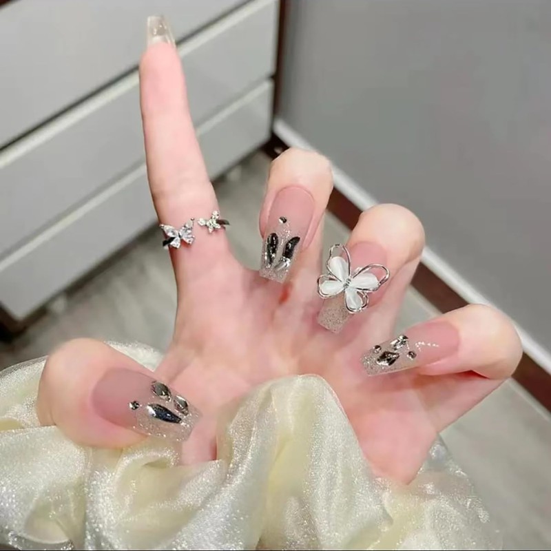 LUYING False Nail Tips, 24 Pieces, 3D Handmade Nail Tips,