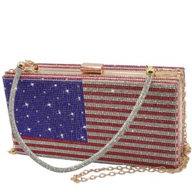 pearl&she Diamond Women Evening Handbags Purse Minaudiere Clutch Bag.American Flag Stars and Stripes bags The National Flag Crystal Clutch Purse for Women Evening Bags Purses (USA Flag)