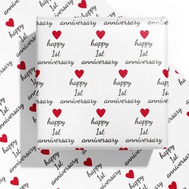 WRAPAHOLIC Wrapping Paper Sheet - 6 Sheets 1st Anniversary Design Folded Flat for Birthday, Anniversary, Valentines Day, Party - 19.7 Inch X 27.5 Inch Per Sheet