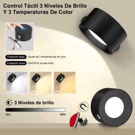 Aplique de Pared Interior, JSXing Lámpara de Pared Regulables Moderno 360° de Rotación Libre,Lampara de Pared para Sala de Estar Dormitorios Lectura Mesilla de Noche (Negro, 1ud)