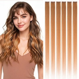 Rich Choices Hair Extensions Clip in Real Human Hair 6Pcs Remy Hair Light Auburn Colored Clip in Extensions Straight Highlights Hair (44g 18 Inch)