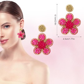 Pearl Earrings Statement, Flower Beaded Earrings for Women Bohemian Pearl Drop Earrings Handmade Pearl Work Jewellery for Girls Summer Holidays Vocation, Polyester