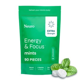 NeuroGum Extra Strength Energy & Focus Mints (Spearmint, 90 Pieces) | 100mg Natural Caffeine + L-Theanine + Vitamin B12 & B6 | Sugar Free Nootropic Cognitive Brain Performance Supplement
