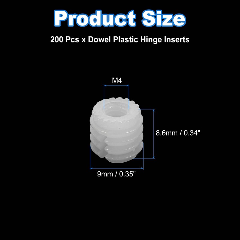 sourcing map 200Pcs 0.35"x0.34" Hinge Dowels, Plastic Dowel Insert with