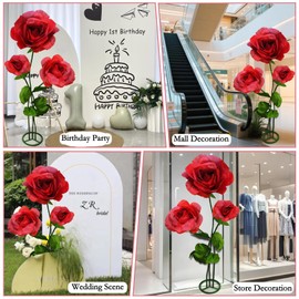 ASDFG Giant Artificial Flower 3PCS 3D Realistic Waterproof Fake Flowers Durable Easy Maintenance Perfect for Home Garden Weddings Events Christmas Graduation Party Decorations (3PCS-Roses-Burgundy)